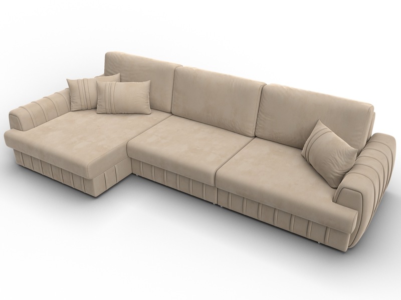 Диван угловой Лига-057 НПБ Лонг угол левый, Велюр, SEVEN 729 бежевый