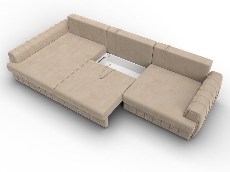 Диван угловой Лига-057 НПБ Лонг угол левый, Велюр, SEVEN 729 бежевый