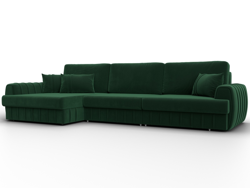 Диван угловой Лига-057 НПБ Лонг угол левый, Велюр, SEVEN 626 зеленый