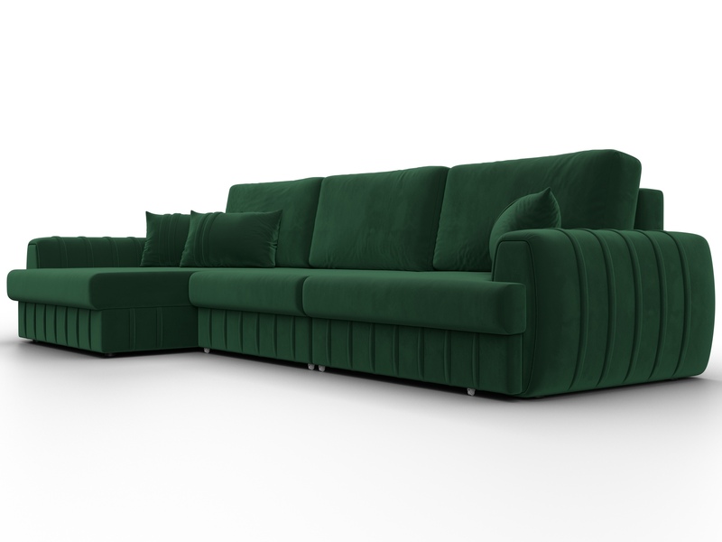 Диван угловой Лига-057 НПБ Лонг угол левый, Велюр, SEVEN 626 зеленый