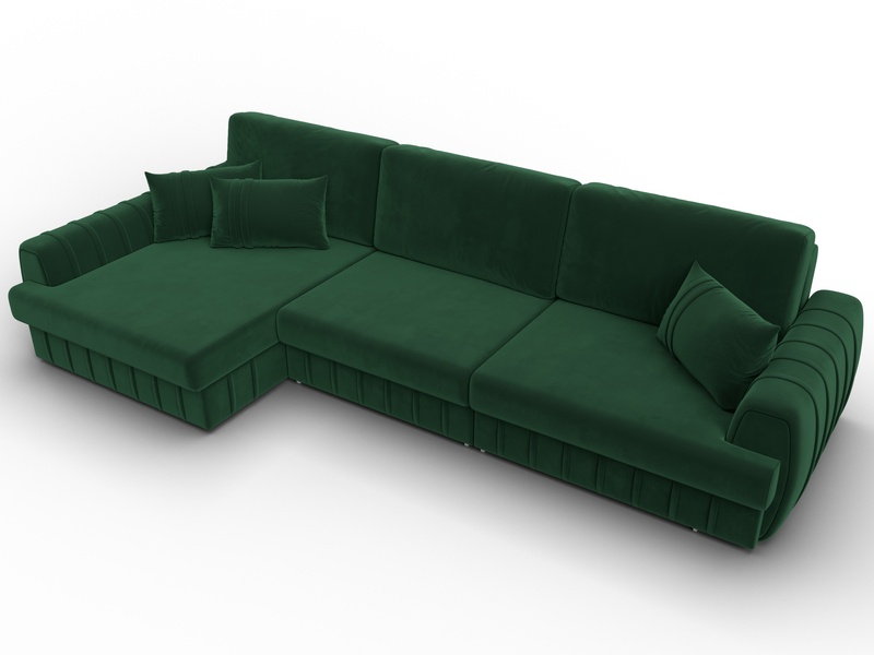 Диван угловой Лига-057 НПБ Лонг угол левый, Велюр, SEVEN 626 зеленый