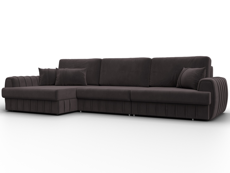 Диван угловой Лига-057 НПБ Лонг угол левый, Велюр, SEVEN 727 коричневый