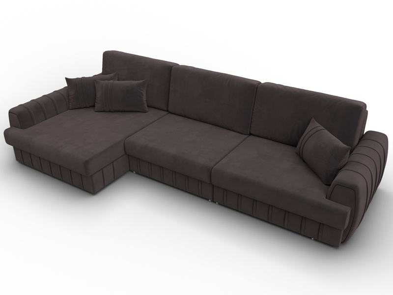 Диван угловой Лига-057 НПБ Лонг угол левый, Велюр, SEVEN 727 коричневый