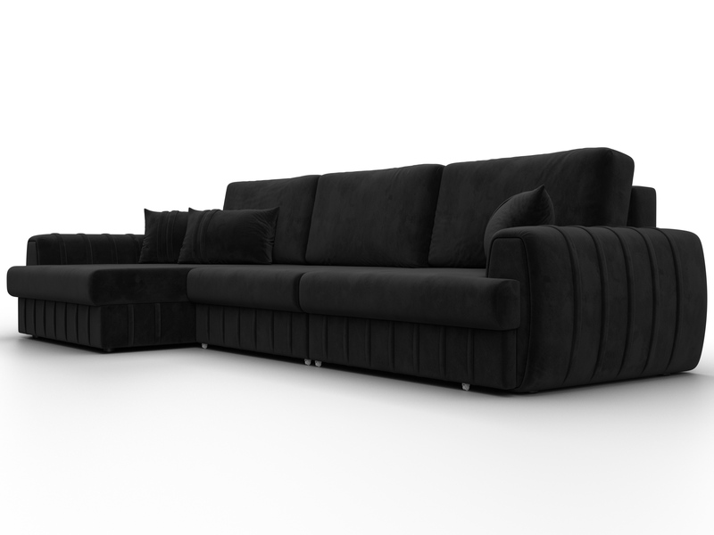 Диван угловой Лига-057 НПБ Лонг угол левый, Велюр, SEVEN 35 черный