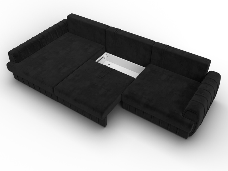 Диван угловой Лига-057 НПБ Лонг угол левый, Велюр, SEVEN 35 черный