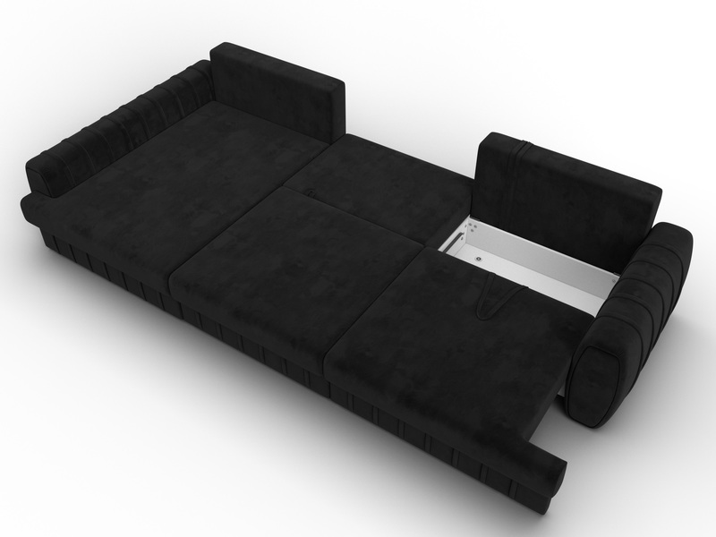 Диван угловой Лига-057 НПБ Лонг угол левый, Велюр, SEVEN 35 черный