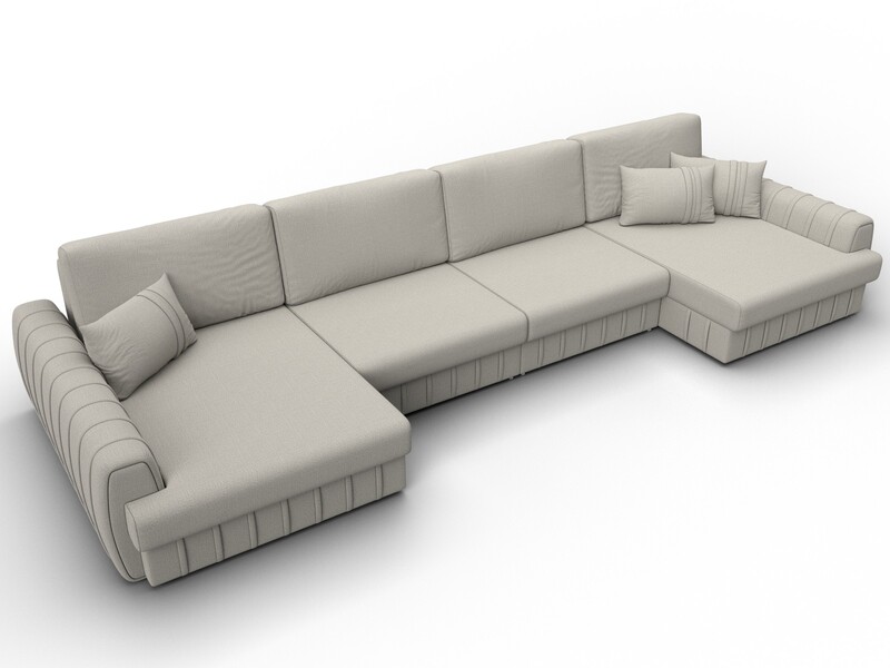 Диван П-образный Лига-057 НПБ Лонг, Рогожка, Амур 02 бежевый