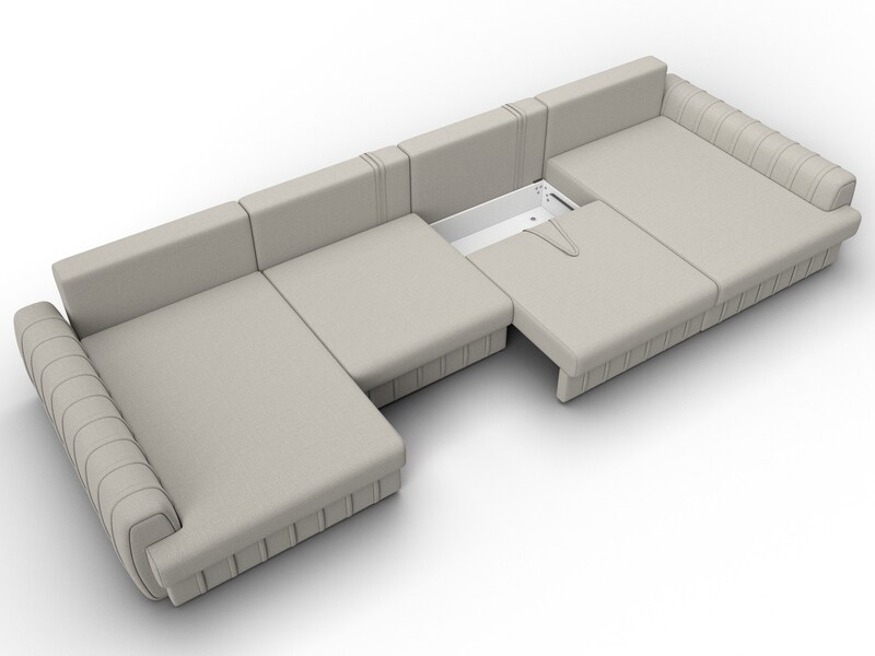 Диван П-образный Лига-057 НПБ Лонг, Рогожка, Амур 02 бежевый