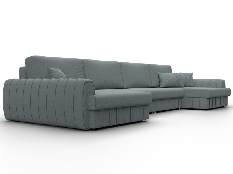 Диван П-образный Лига-057 НПБ Лонг, Рогожка, Амур 07 серый