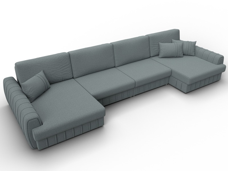 Диван П-образный Лига-057 НПБ Лонг, Рогожка, Амур 07 серый