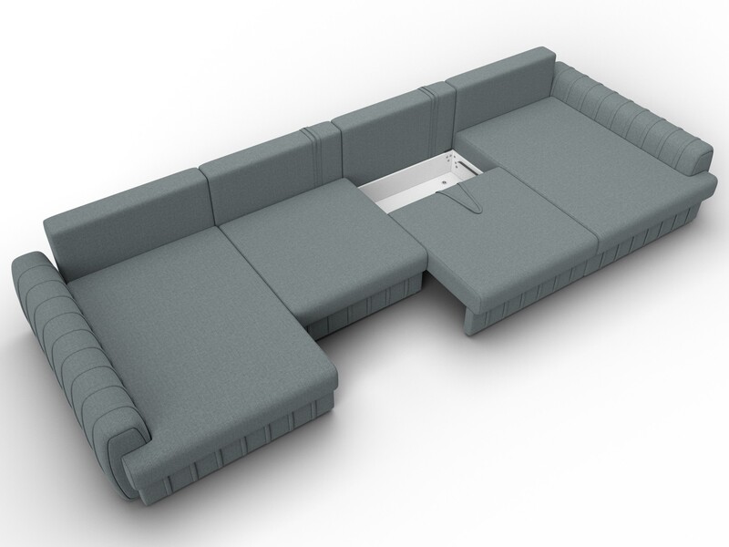 Диван П-образный Лига-057 НПБ Лонг, Рогожка, Амур 07 серый