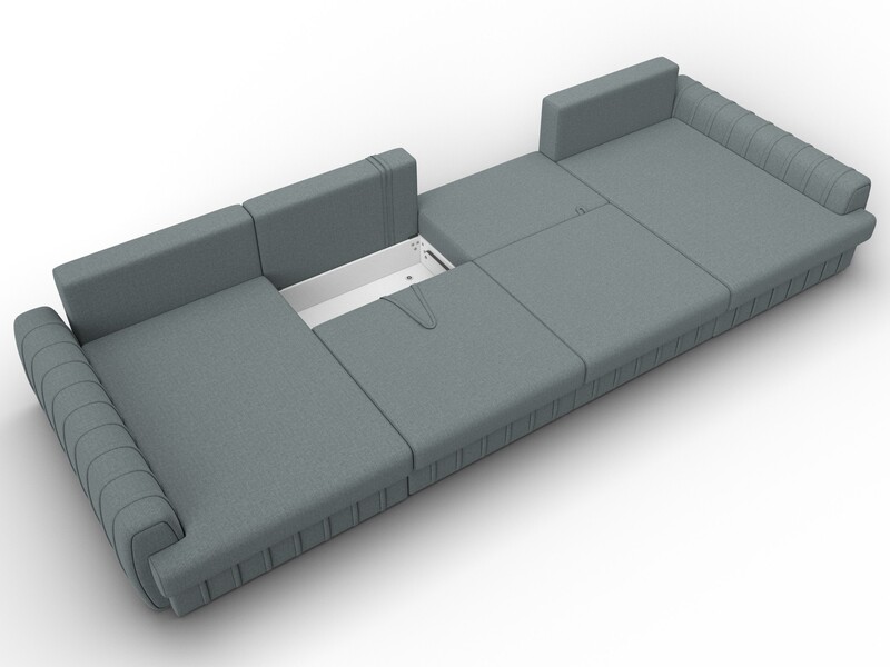 Диван П-образный Лига-057 НПБ Лонг, Рогожка, Амур 07 серый