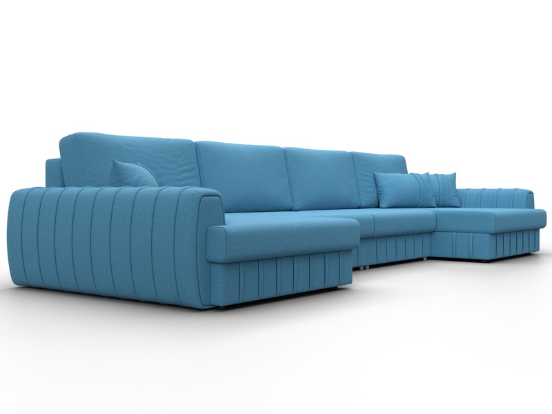 Диван П-образный Лига-057 НПБ Лонг, Рогожка, Амур 10 голубой