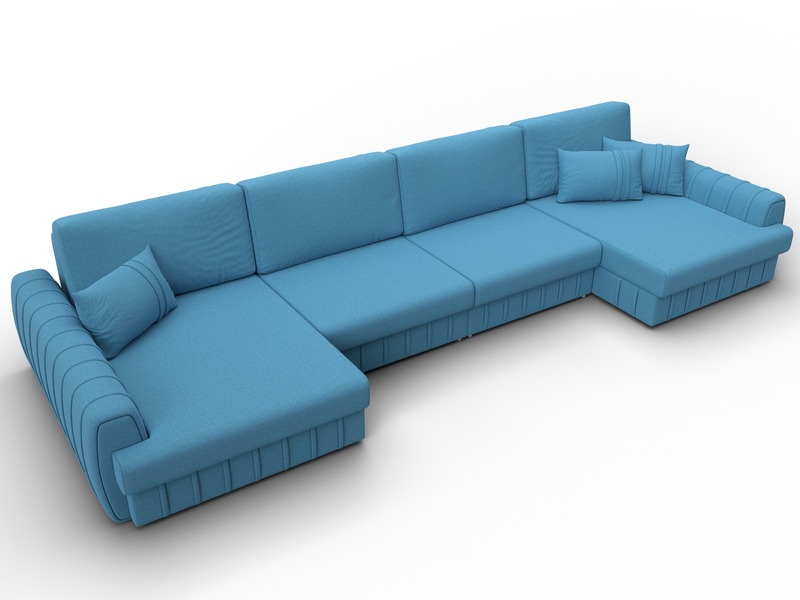 Диван П-образный Лига-057 НПБ Лонг, Рогожка, Амур 10 голубой