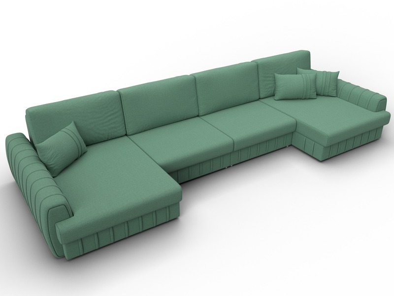 Диван П-образный Лига-057 НПБ Лонг, Рогожка, Амур 11 зеленый