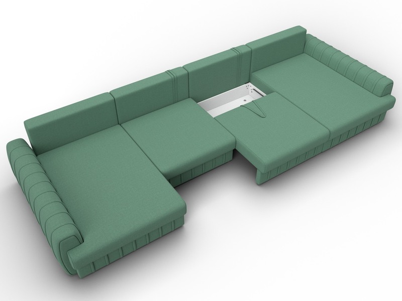 Диван П-образный Лига-057 НПБ Лонг, Рогожка, Амур 11 зеленый
