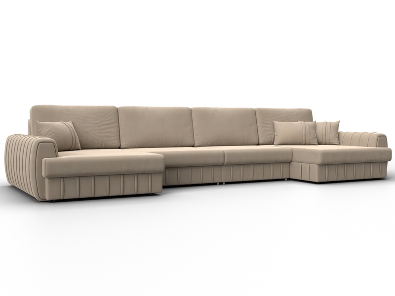 Диван П-образный Лига-057 НПБ Лонг, Велюр, SEVEN 729 бежевый