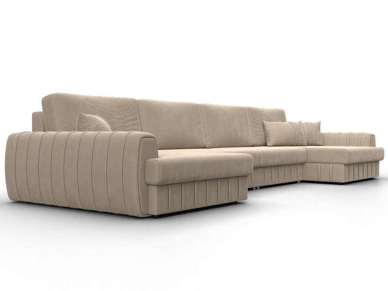 Диван П-образный Лига-057 НПБ Лонг, Велюр, SEVEN 729 бежевый