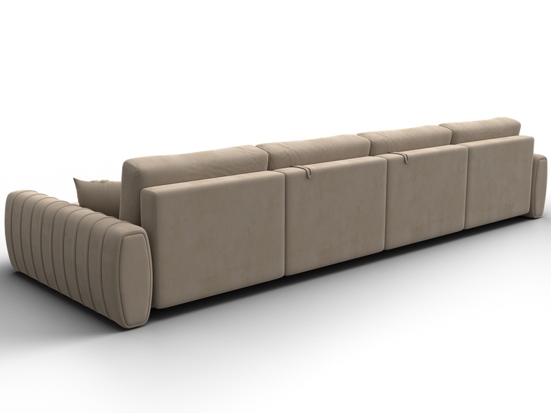 Диван П-образный Лига-057 НПБ Лонг, Велюр, SEVEN 729 бежевый