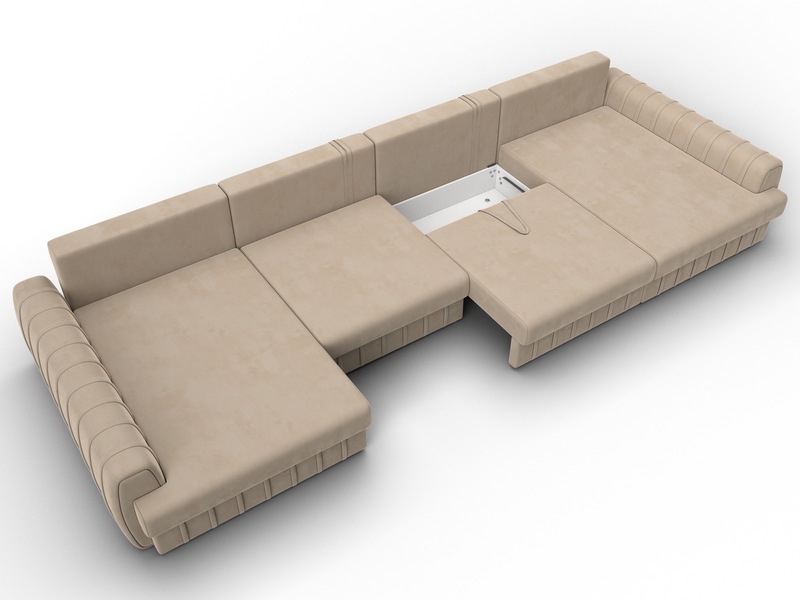 Диван П-образный Лига-057 НПБ Лонг, Велюр, SEVEN 729 бежевый