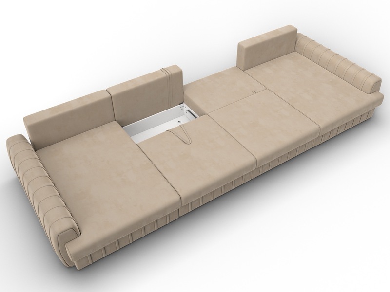 Диван П-образный Лига-057 НПБ Лонг, Велюр, SEVEN 729 бежевый