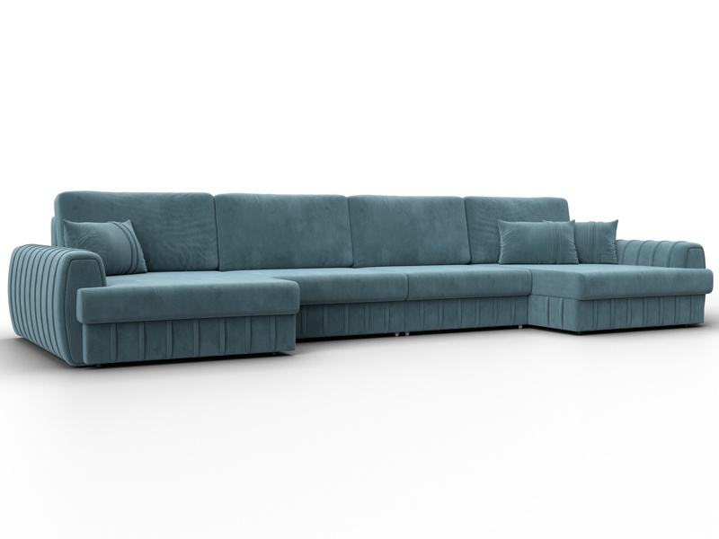 Диван П-образный Лига-057 НПБ Лонг, Велюр, SEVEN 113 бирюзовый
