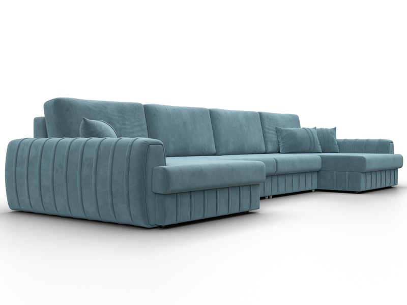Диван П-образный Лига-057 НПБ Лонг, Велюр, SEVEN 113 бирюзовый