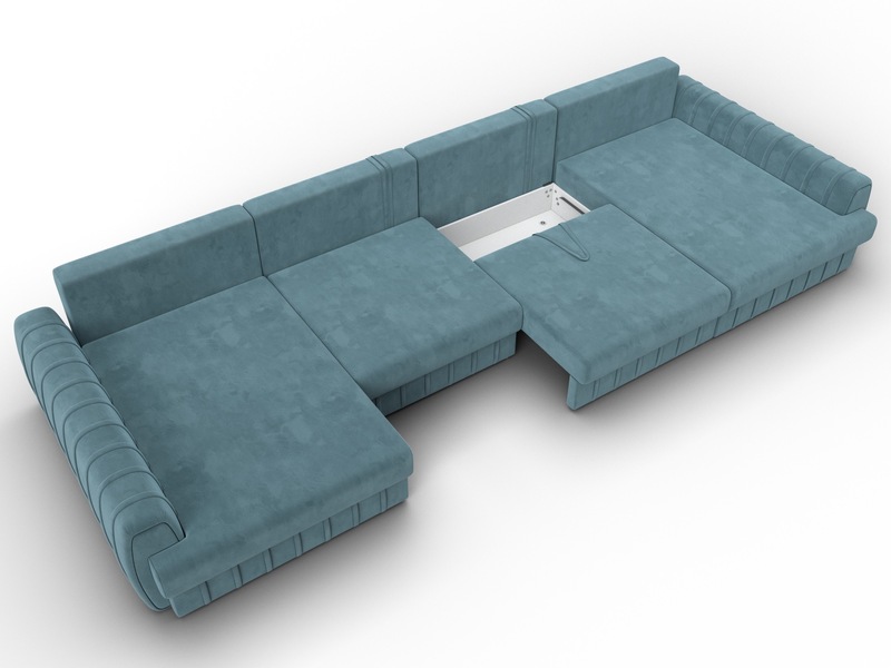 Диван П-образный Лига-057 НПБ Лонг, Велюр, SEVEN 113 бирюзовый