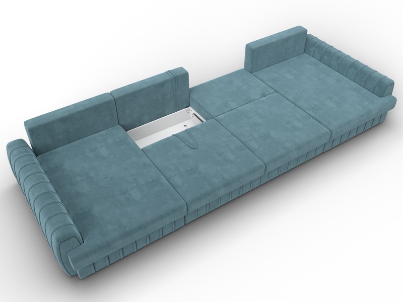 Диван П-образный Лига-057 НПБ Лонг, Велюр, SEVEN 113 бирюзовый