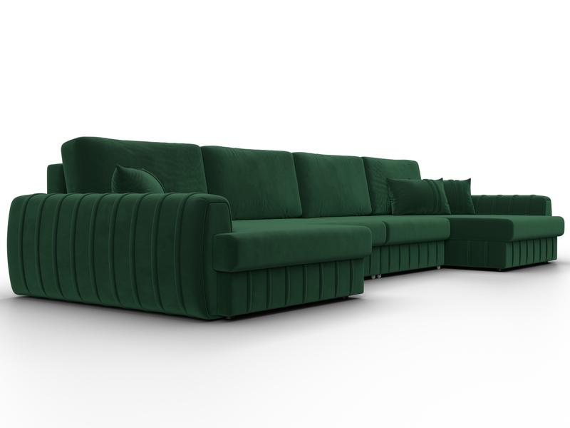 Диван П-образный Лига-057 НПБ Лонг, Велюр, SEVEN 626 зеленый