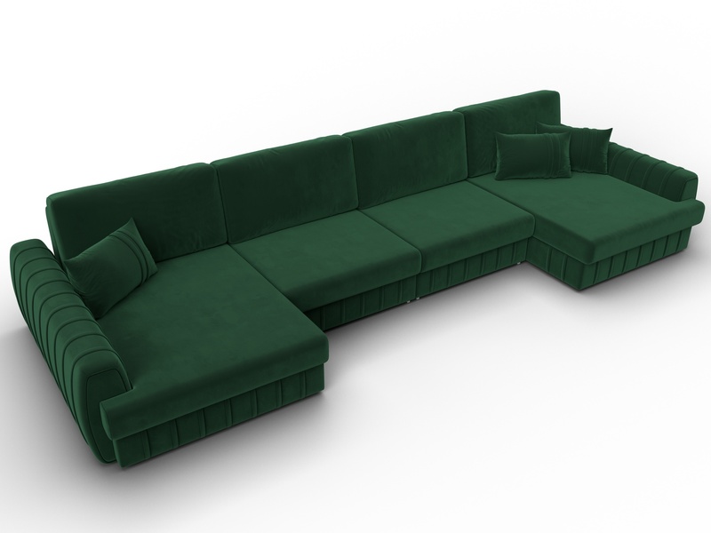 Диван П-образный Лига-057 НПБ Лонг, Велюр, SEVEN 626 зеленый