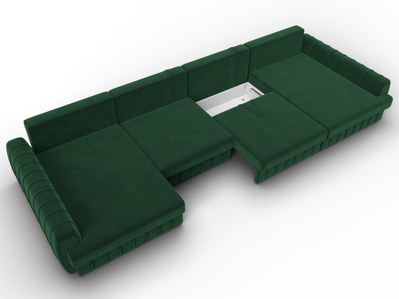 Диван П-образный Лига-057 НПБ Лонг, Велюр, SEVEN 626 зеленый