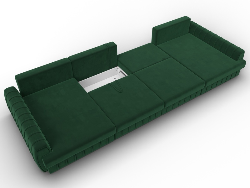 Диван П-образный Лига-057 НПБ Лонг, Велюр, SEVEN 626 зеленый