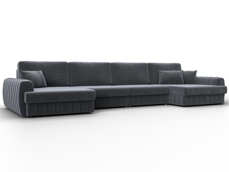 Диван П-образный Лига-057 НПБ Лонг, Велюр, SEVEN 17 серый