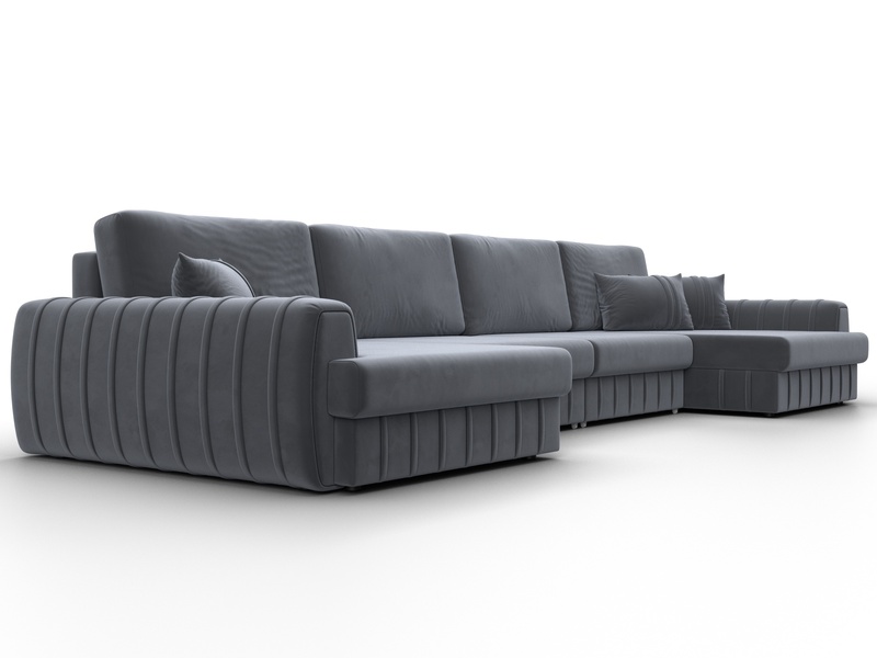 Диван П-образный Лига-057 НПБ Лонг, Велюр, SEVEN 17 серый