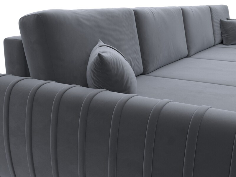 Диван П-образный Лига-057 НПБ Лонг, Велюр, SEVEN 17 серый