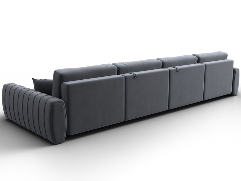 Диван П-образный Лига-057 НПБ Лонг, Велюр, SEVEN 17 серый