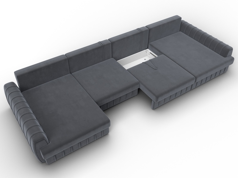 Диван П-образный Лига-057 НПБ Лонг, Велюр, SEVEN 17 серый