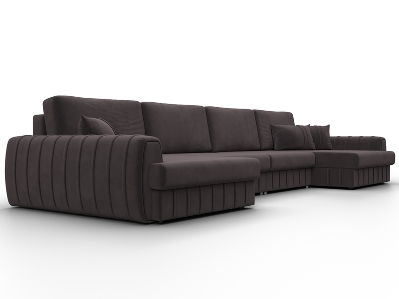 Диван П-образный Лига-057 НПБ Лонг, Велюр, SEVEN 727 коричневый