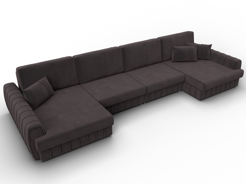 Диван П-образный Лига-057 НПБ Лонг, Велюр, SEVEN 727 коричневый