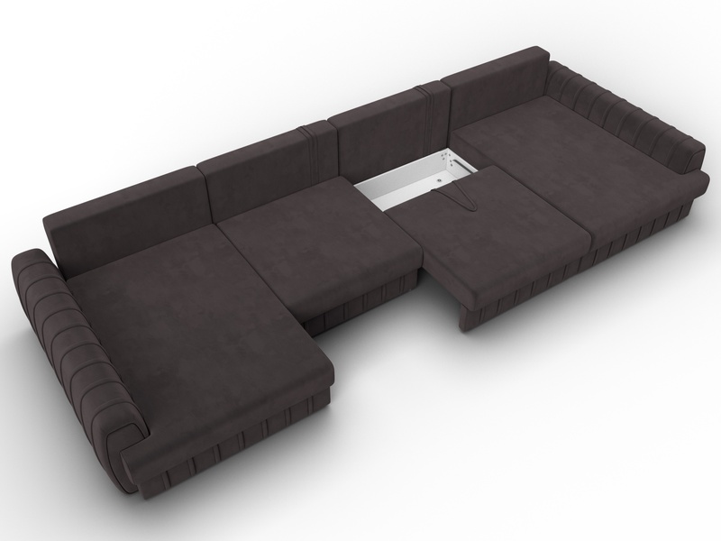 Диван П-образный Лига-057 НПБ Лонг, Велюр, SEVEN 727 коричневый