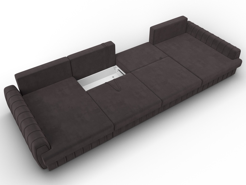 Диван П-образный Лига-057 НПБ Лонг, Велюр, SEVEN 727 коричневый