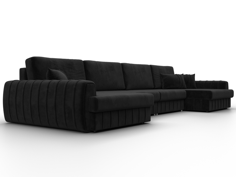 Диван П-образный Лига-057 НПБ Лонг, Велюр, SEVEN 35 черный