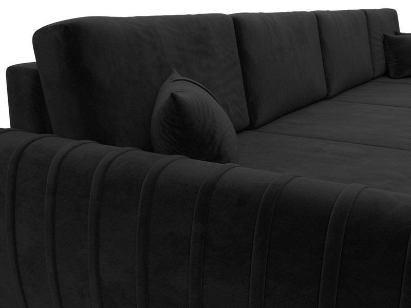 Диван П-образный Лига-057 НПБ Лонг, Велюр, SEVEN 35 черный