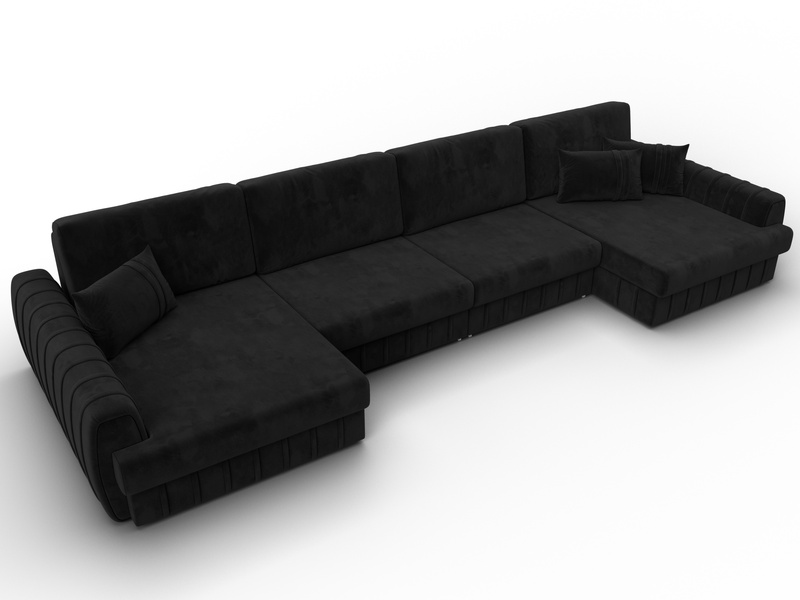 Диван П-образный Лига-057 НПБ Лонг, Велюр, SEVEN 35 черный