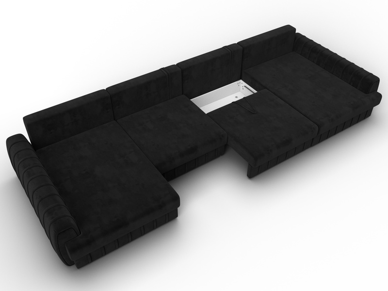Диван П-образный Лига-057 НПБ Лонг, Велюр, SEVEN 35 черный