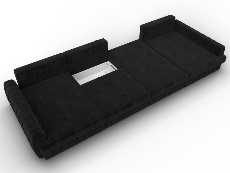 Диван П-образный Лига-057 НПБ Лонг, Велюр, SEVEN 35 черный