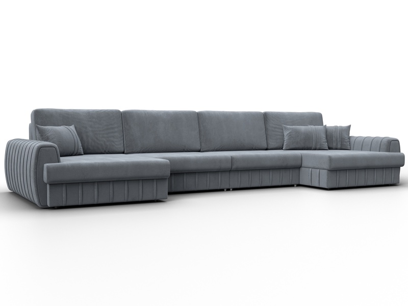 Диван П-образный Лига-057 НПБ Лонг, Велюр, TOWER 10 серый