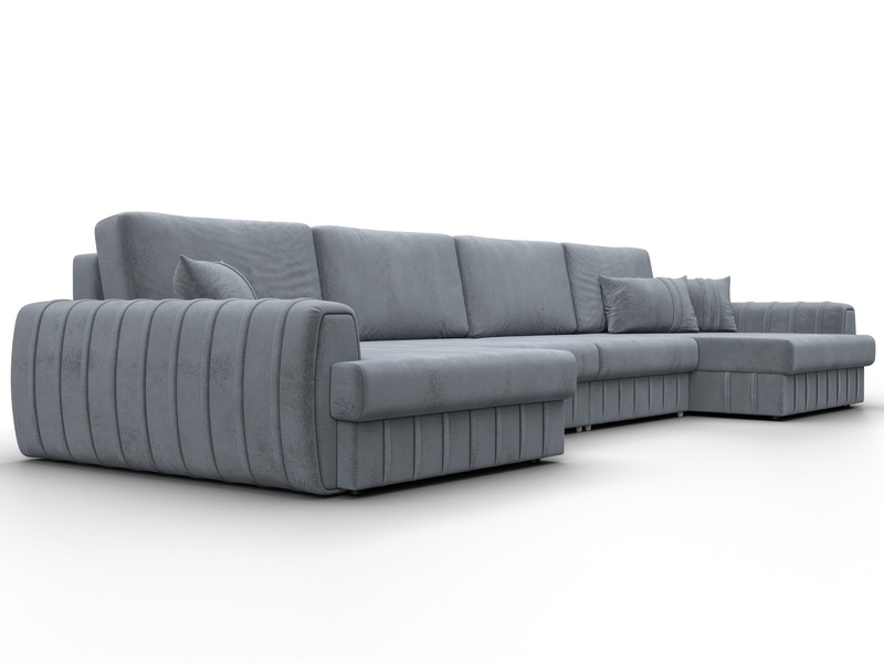 Диван П-образный Лига-057 НПБ Лонг, Велюр, TOWER 10 серый