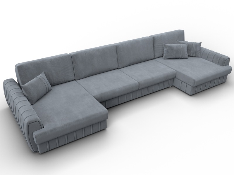 Диван П-образный Лига-057 НПБ Лонг, Велюр, TOWER 10 серый